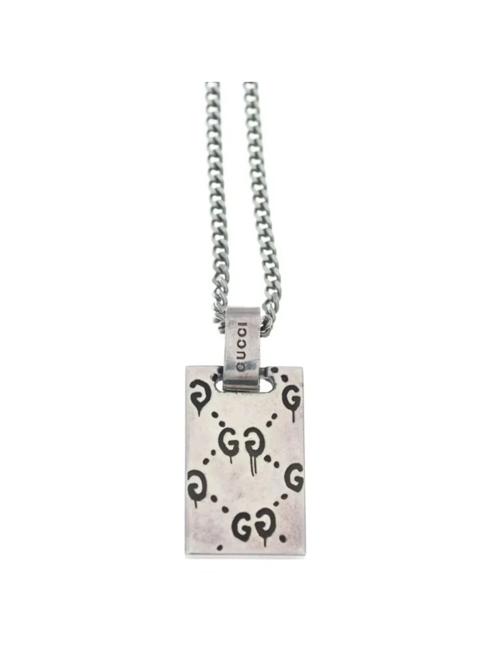 Gucci Ghost Skull Motif Top Chain Necklace Silver